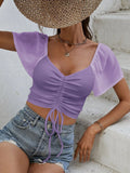 Drawstring Short Sleeve Crop Top