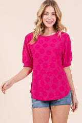 BOMBOM Textured Floral Pattern Top - Trendsi