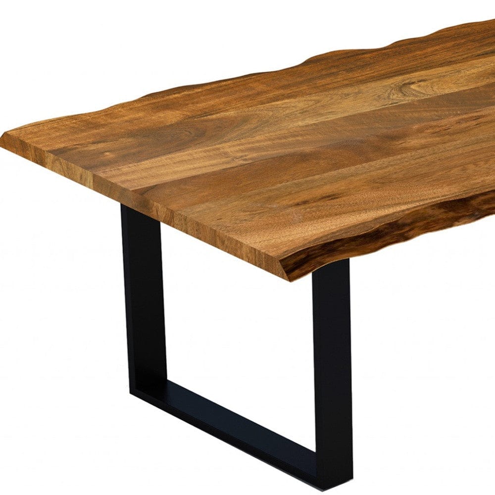 68" Brown And Black Solid Wood Sled Base Dining Table - Homeroots