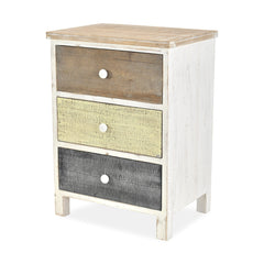 Distressed Gray And White Side Cabinet With 3 Drawers