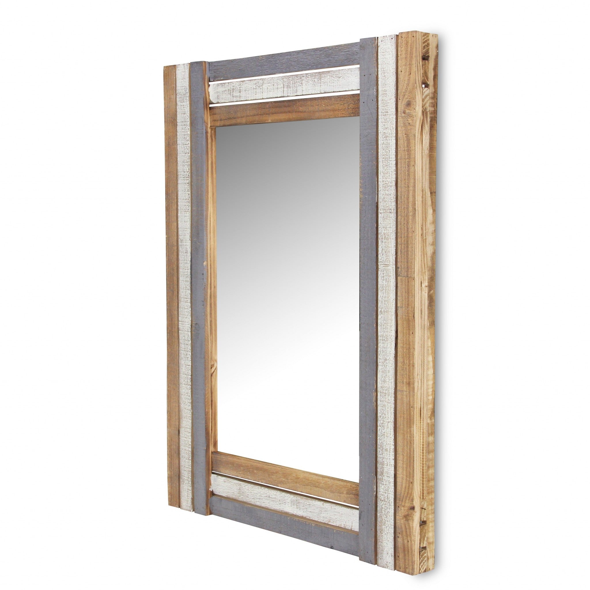 32" Gray Natural and White Wood Framed Accent Mirror