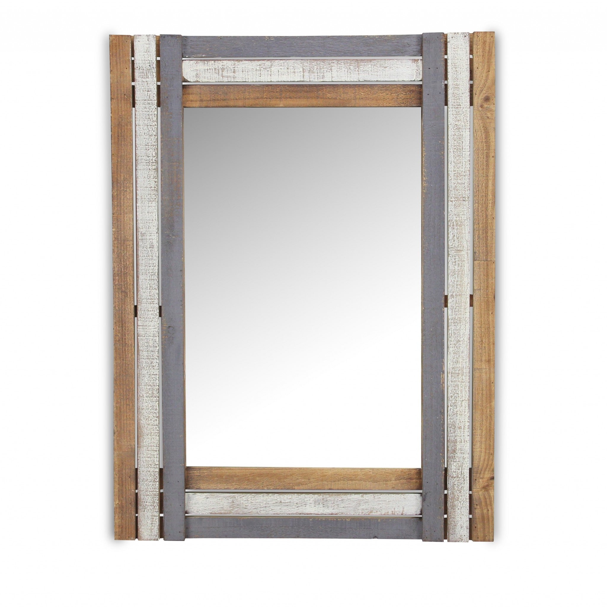 32" Gray Natural and White Wood Framed Accent Mirror