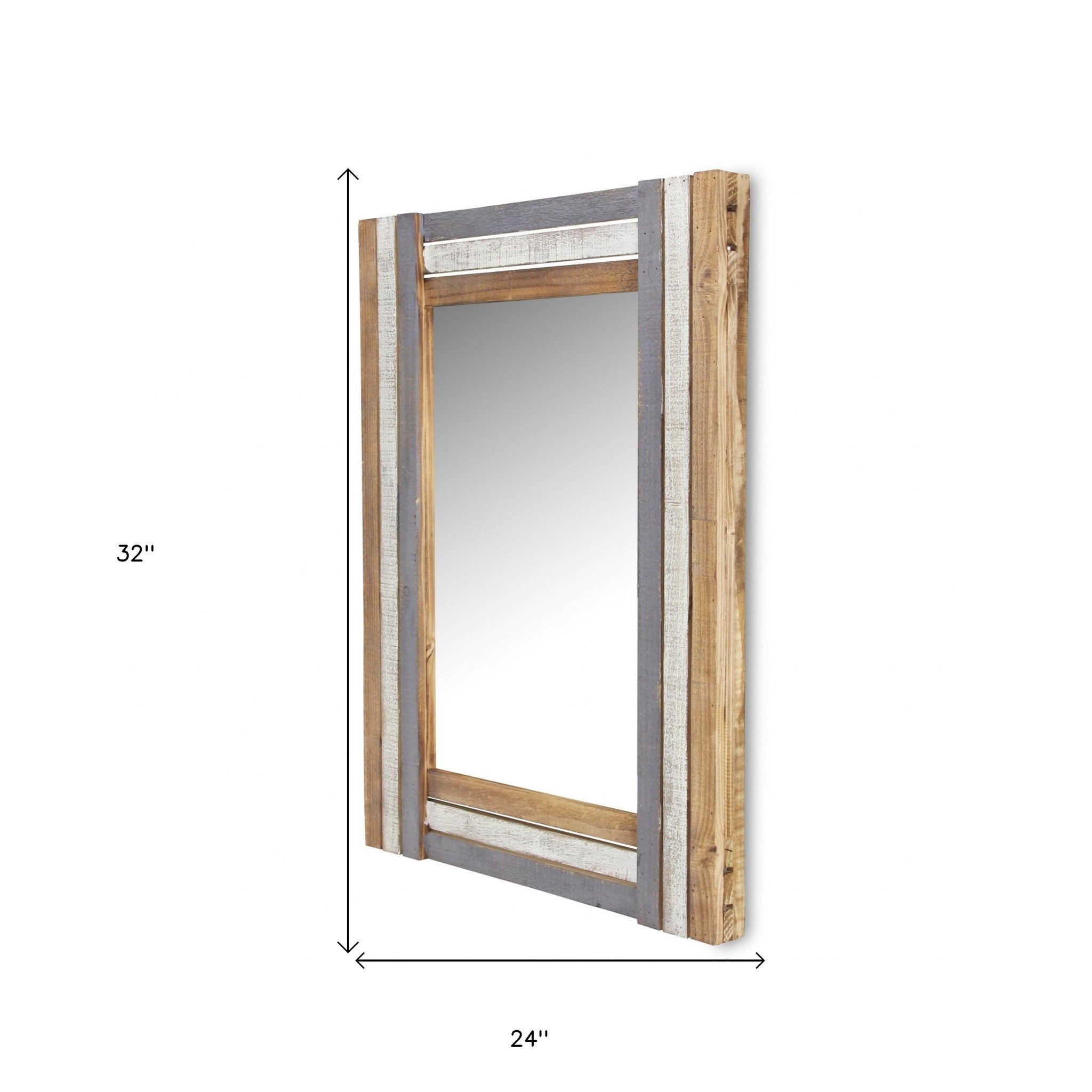 32" Gray Natural and White Wood Framed Accent Mirror