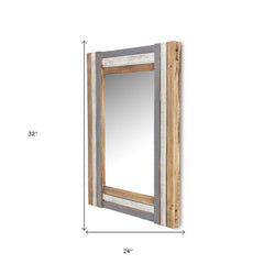 32" Gray Natural and White Wood Framed Accent Mirror