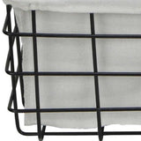 Set Of 3 Rectangular White Lined And Metal Wire Baskets