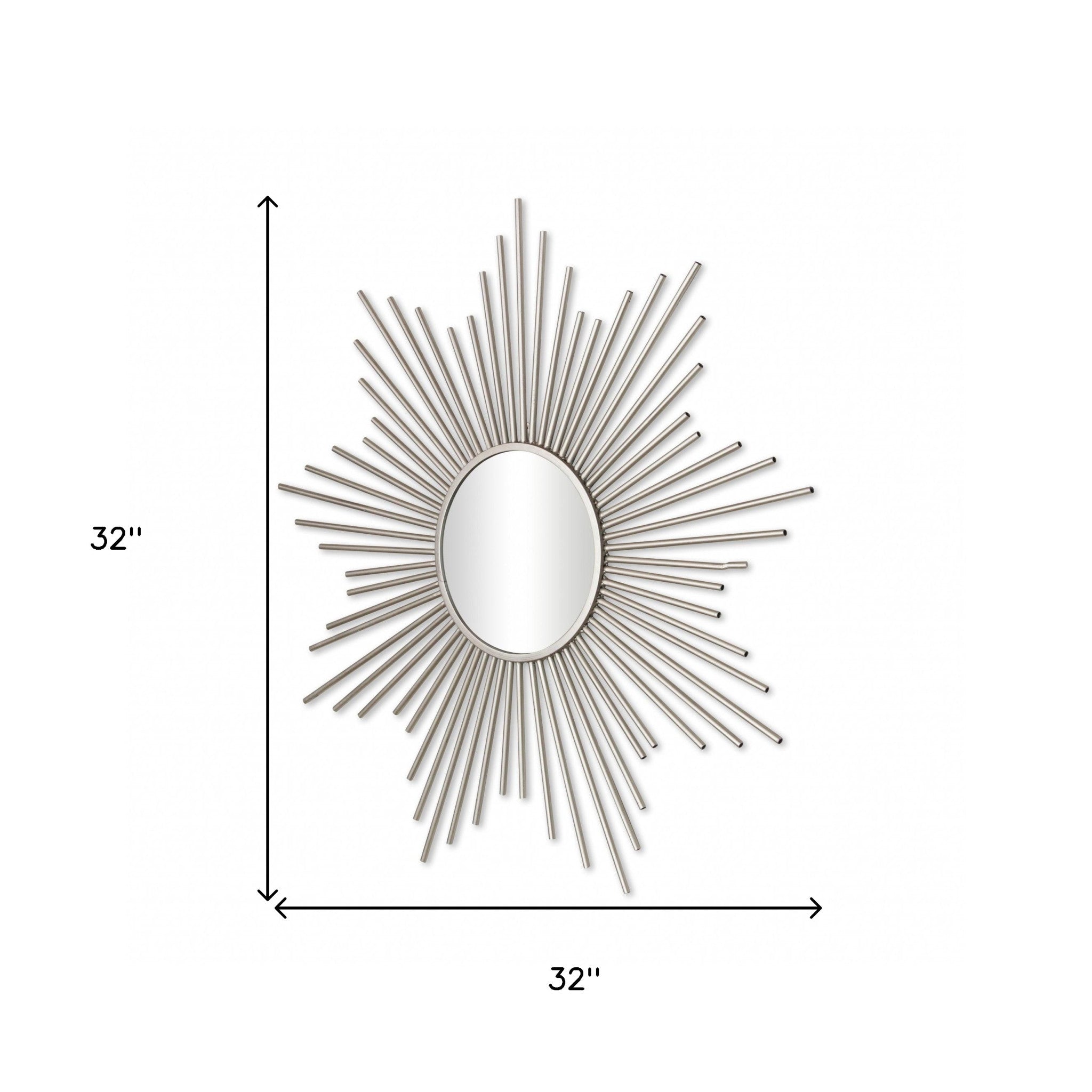 Striking Silver Metal Sunburst Design Wall Mirror