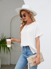 Round Neck Short Sleeve Blouse - Flyclothing LLC