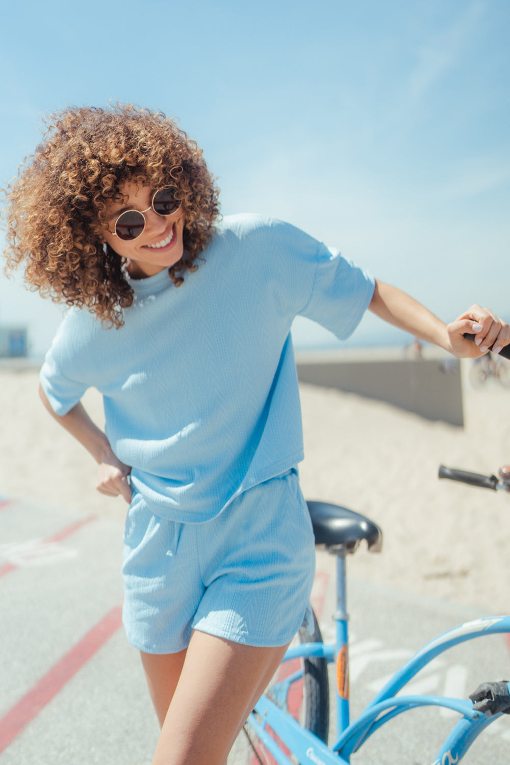 Textured Round Neck Top and Shorts Set Trendsi