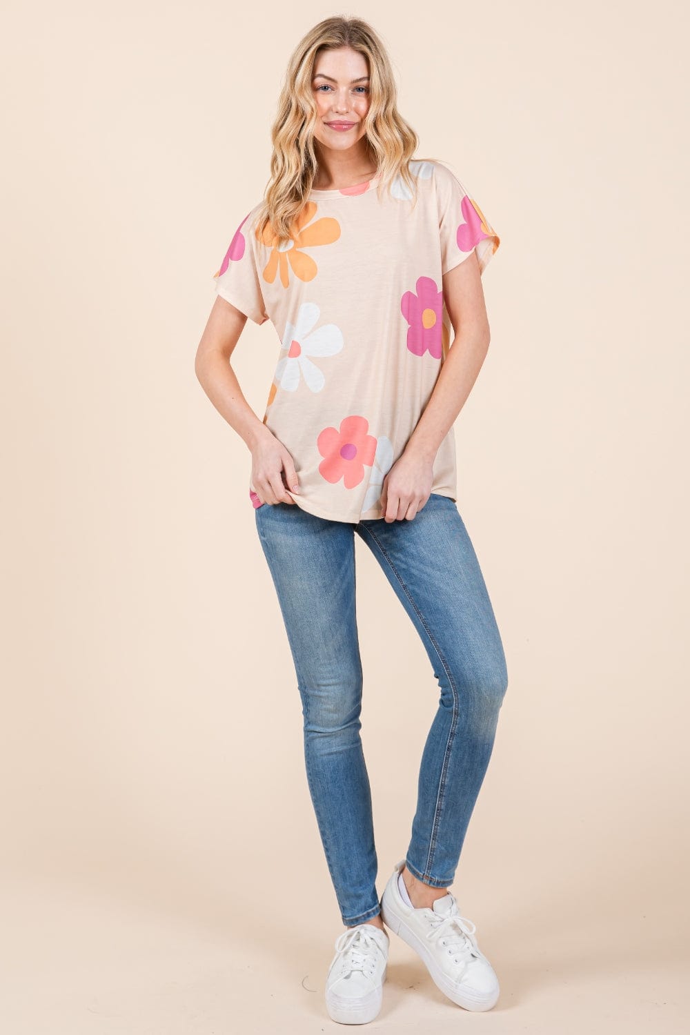 BOMBOM Floral Short Sleeve T-Shirt - Trendsi