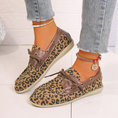 Lace Up Leopard Slip-Ons - Trendsi