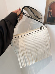 PU Leather Fringe Studded Crossbody Bag - Trendsi