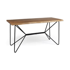 Medium Brown Live Edge Acacia Wood Finish Office Desk With Black Matte Butterfly Wing Shaped Base