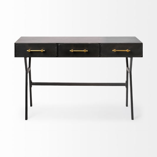 Black Metal Matte Finish Writing Desk With 3 Drawers