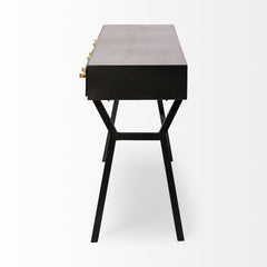 Black Metal Matte Finish Writing Desk With 3 Drawers