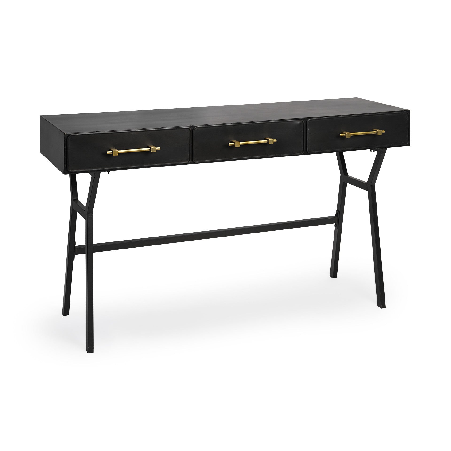 Black Metal Matte Finish Writing Desk With 3 Drawers