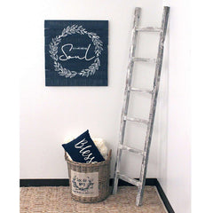 6 Step Rustic White Wash Wood Ladder Shelf - Homeroots