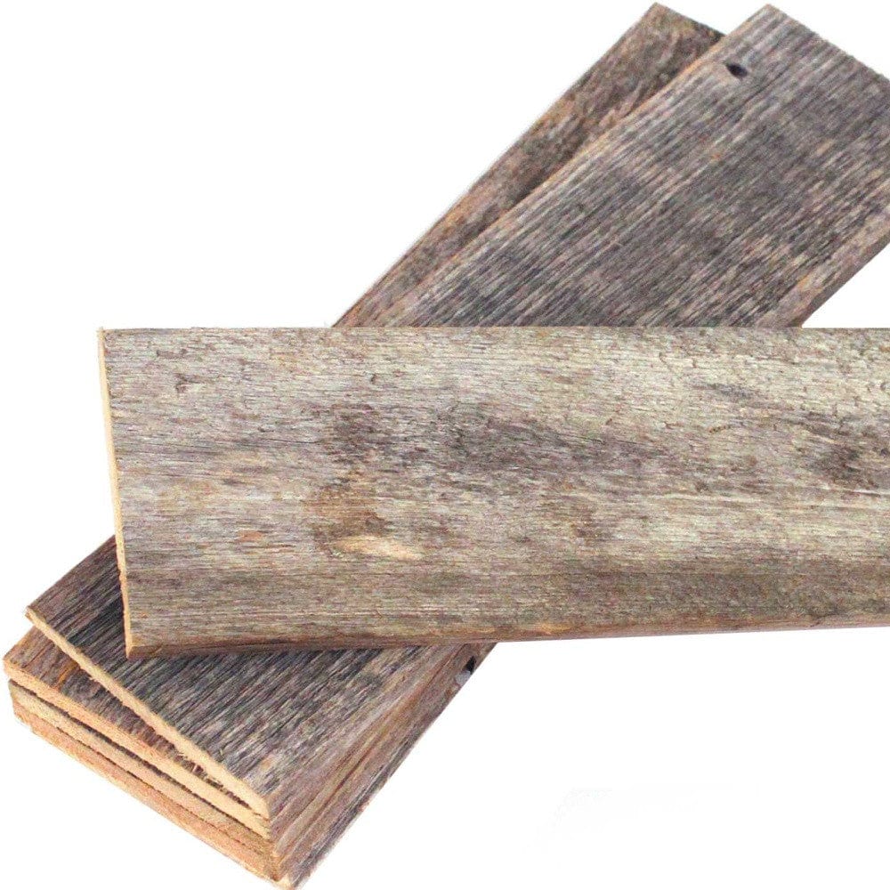 Set of Six 4" X 12" Gray and Brown Wood Planks Wall Decor - Homeroots