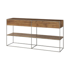 Brown Wood And Silver Metal Frame With 2 Drawer And Sideboard - Homeroots