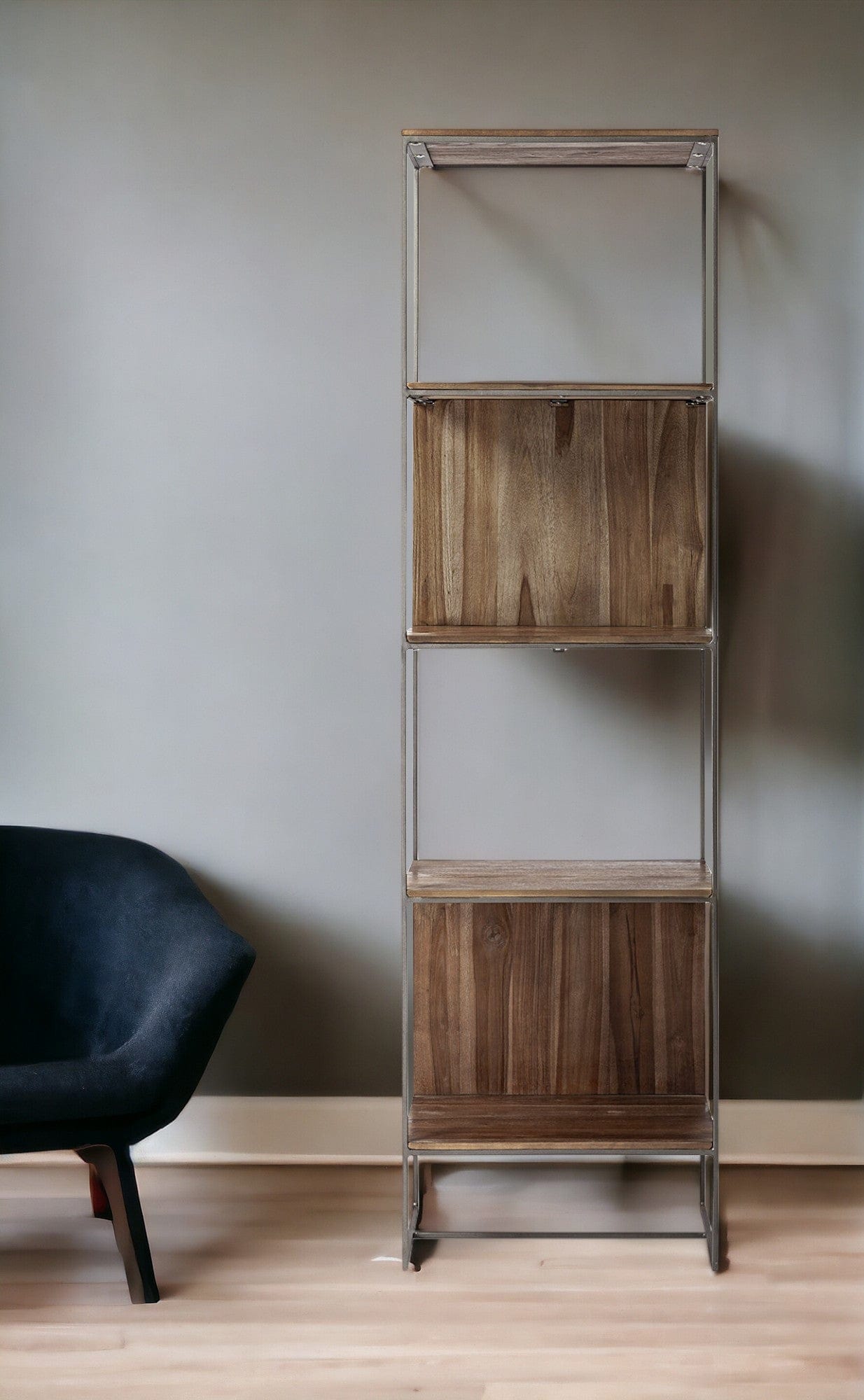 Brown Wood And Silver Metal Frame With 4 Shelf Shelving Unit - Homeroots