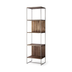 Brown Wood And Silver Metal Frame With 4 Shelf Shelving Unit - Homeroots