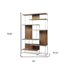 Brown Wood And Silver Metal Frame With 6 Shelf Shelving Unit - Homeroots