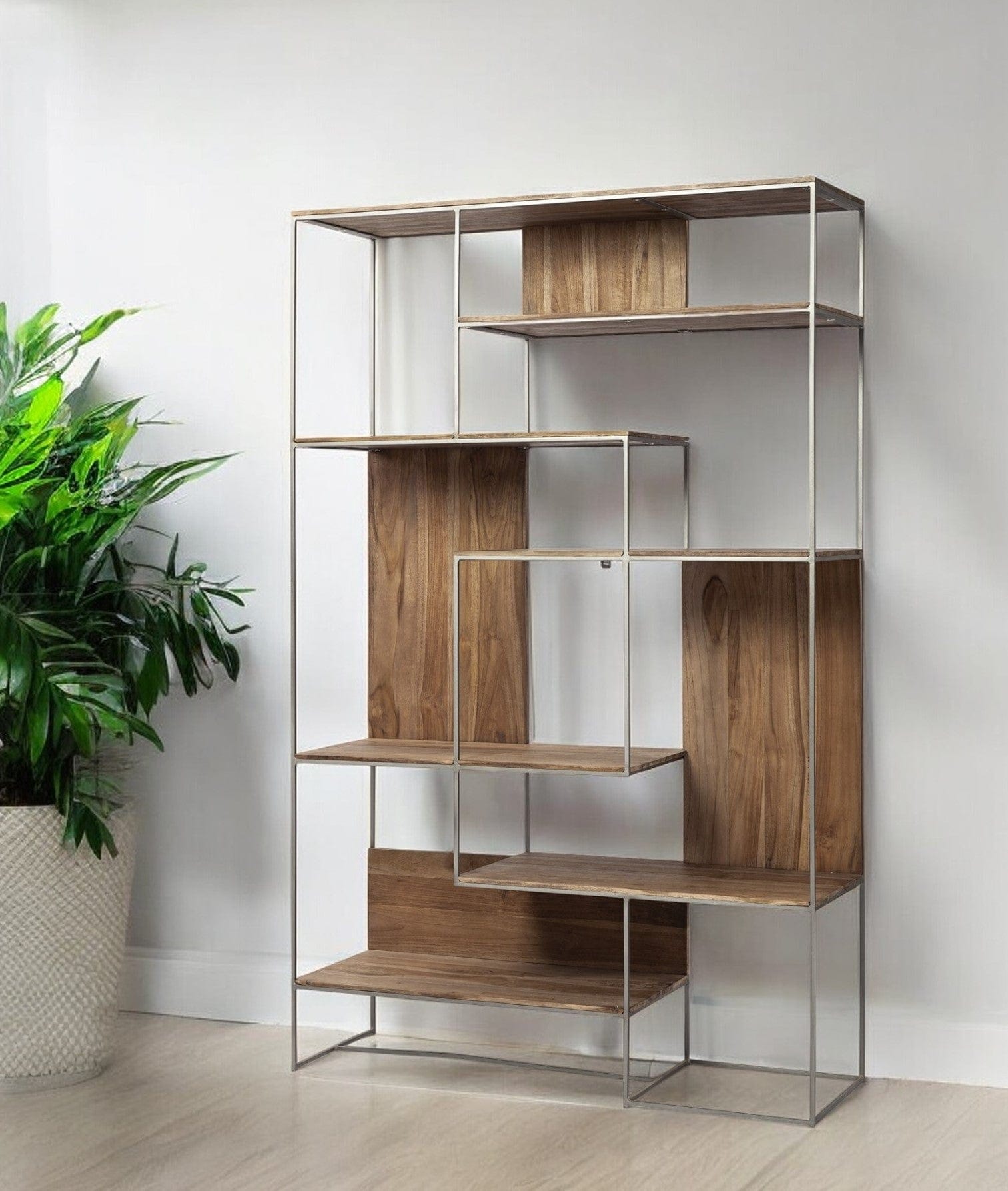 Brown Wood And Silver Metal Frame With 6 Shelf Shelving Unit - Homeroots