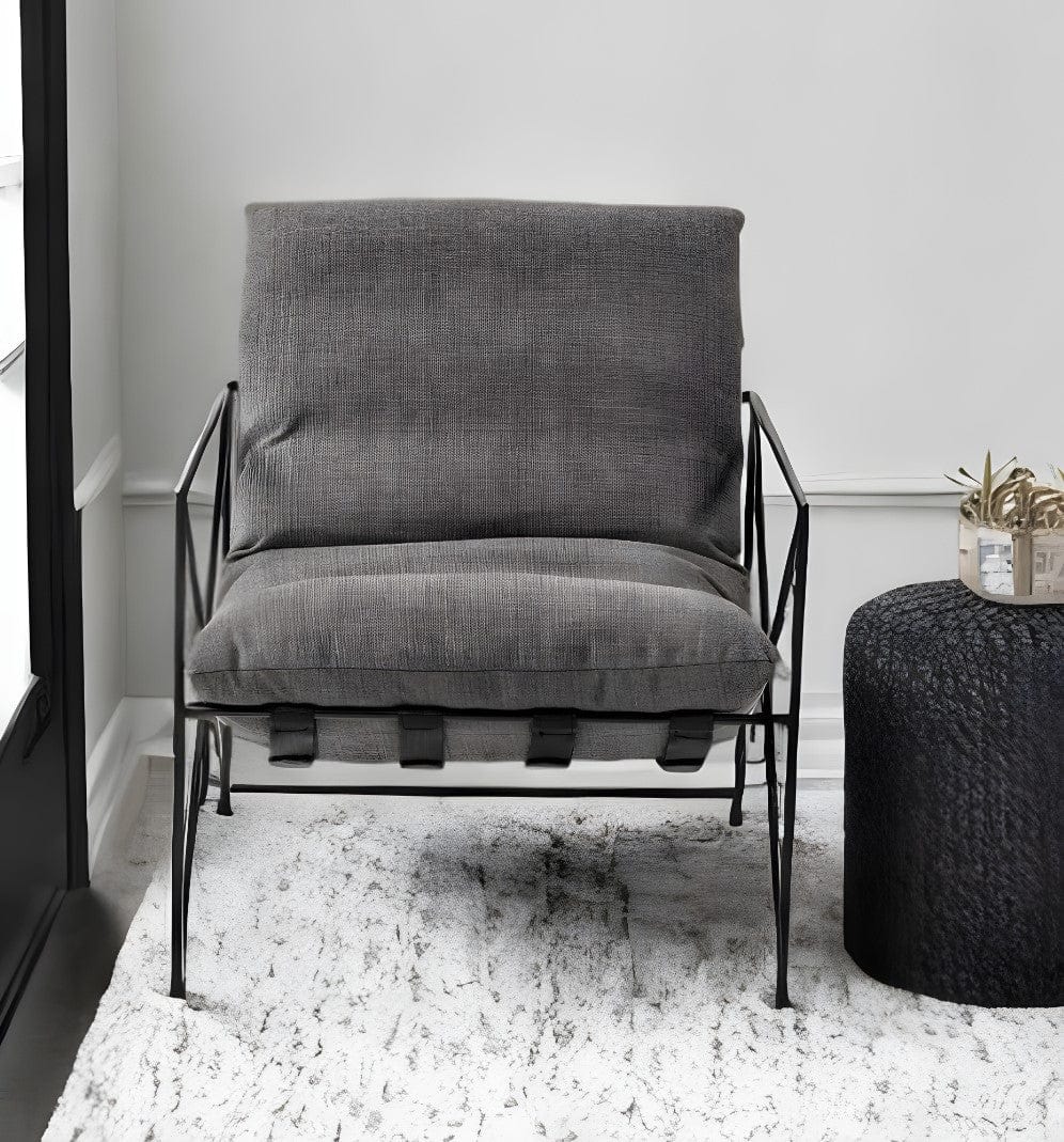 30" Gray And Black Linen Lounge Chair - Homeroots