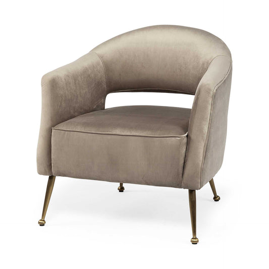 29" Taupe And Brass Velvet Arm Chair - Homeroots