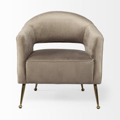 29" Taupe And Brass Velvet Arm Chair - Homeroots