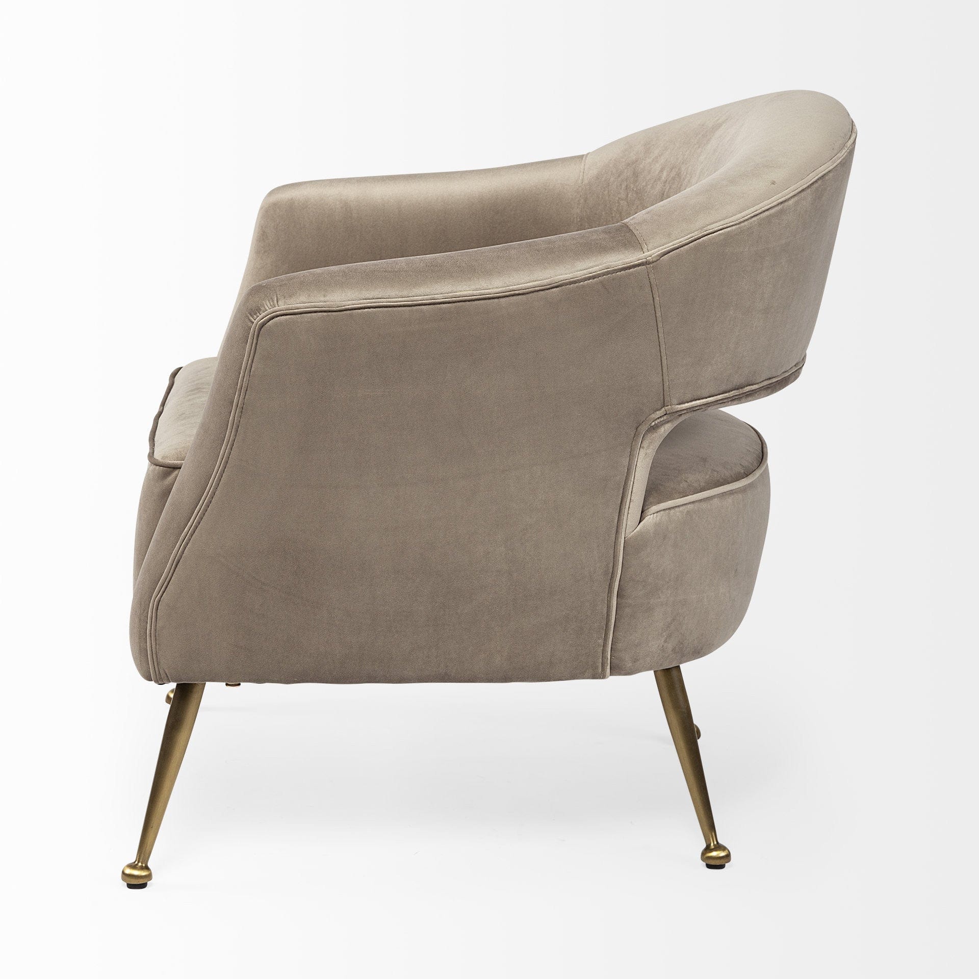 29" Taupe And Brass Velvet Arm Chair - Homeroots