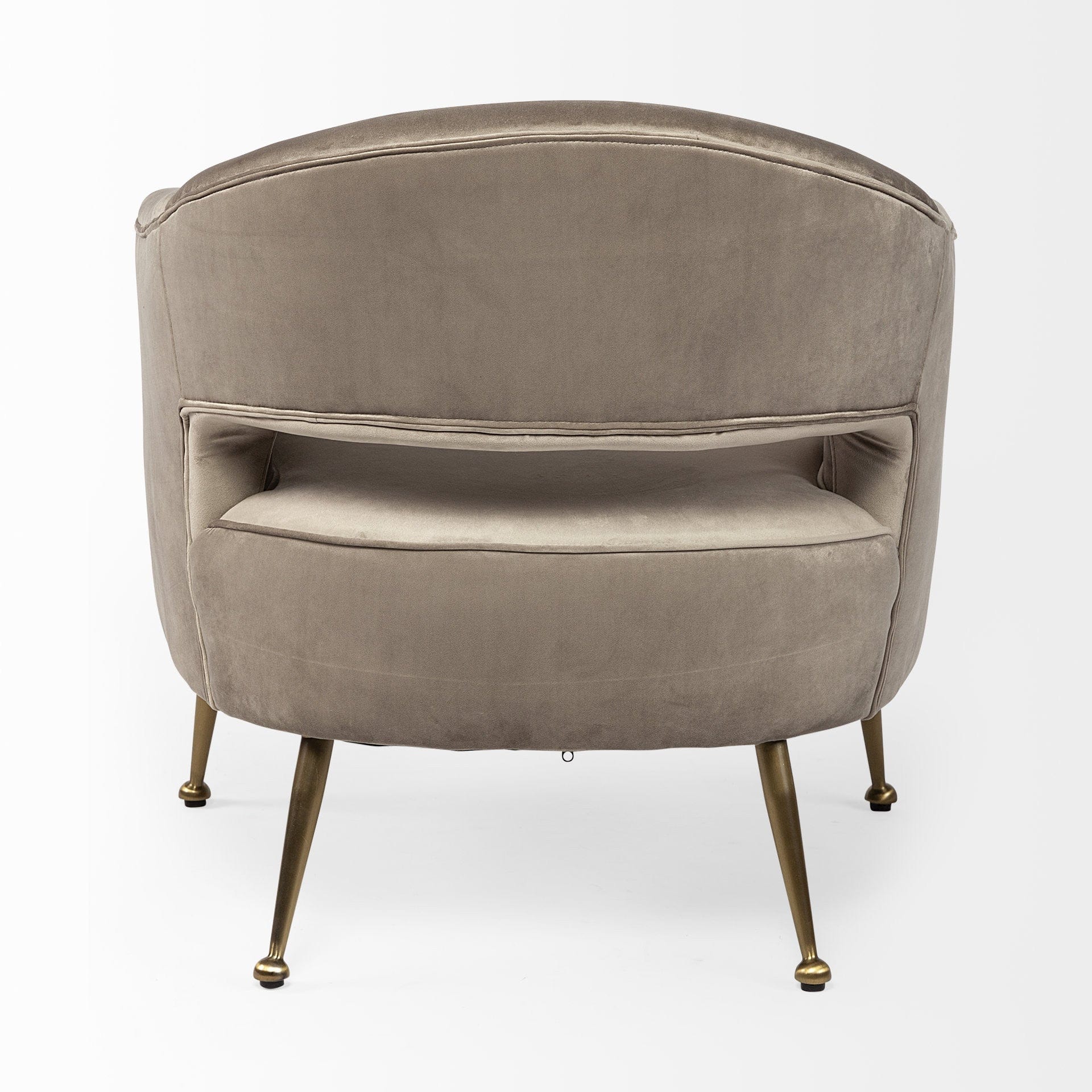 29" Taupe And Brass Velvet Arm Chair - Homeroots