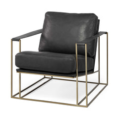 34" Black And Gold Faux Leather Lounge Chair - Homeroots