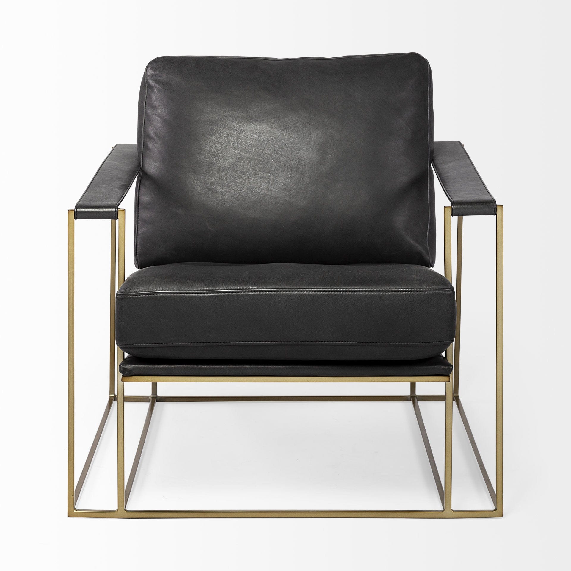 34" Black And Gold Faux Leather Lounge Chair