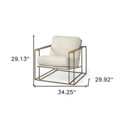 34" Cream And Gold Linen Lounge Chair - Homeroots