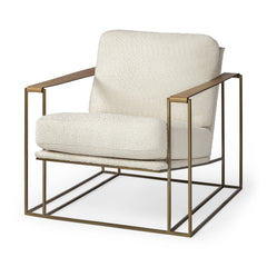 34" Cream And Gold Linen Lounge Chair - Homeroots