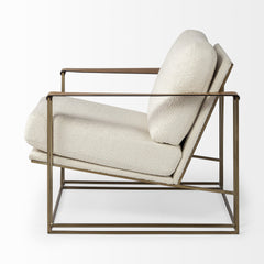 34" Cream And Gold Linen Lounge Chair - Homeroots