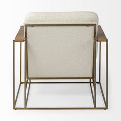 34" Cream And Gold Linen Lounge Chair - Homeroots