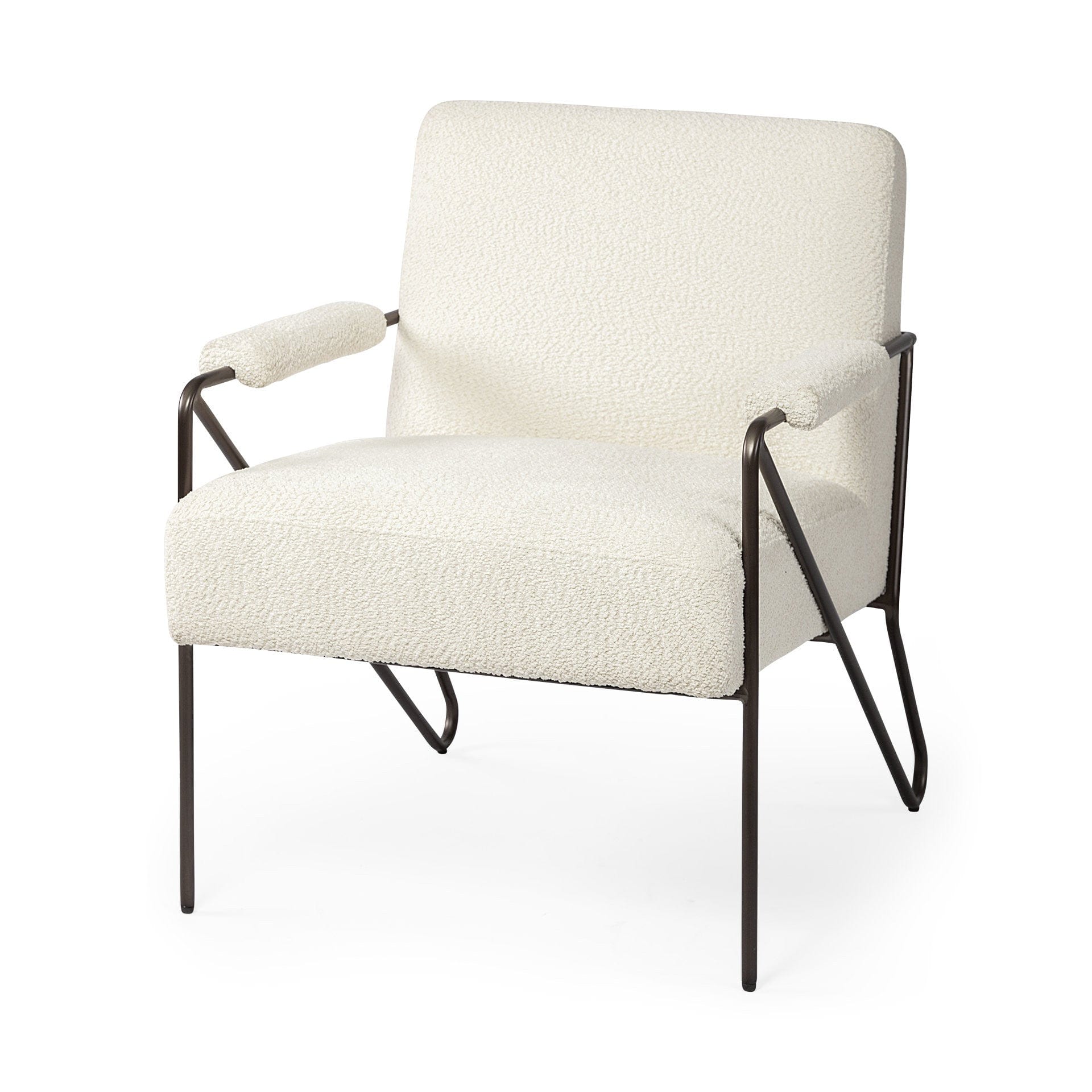 31" Off White And Brown Fabric Arm Chair - Homeroots