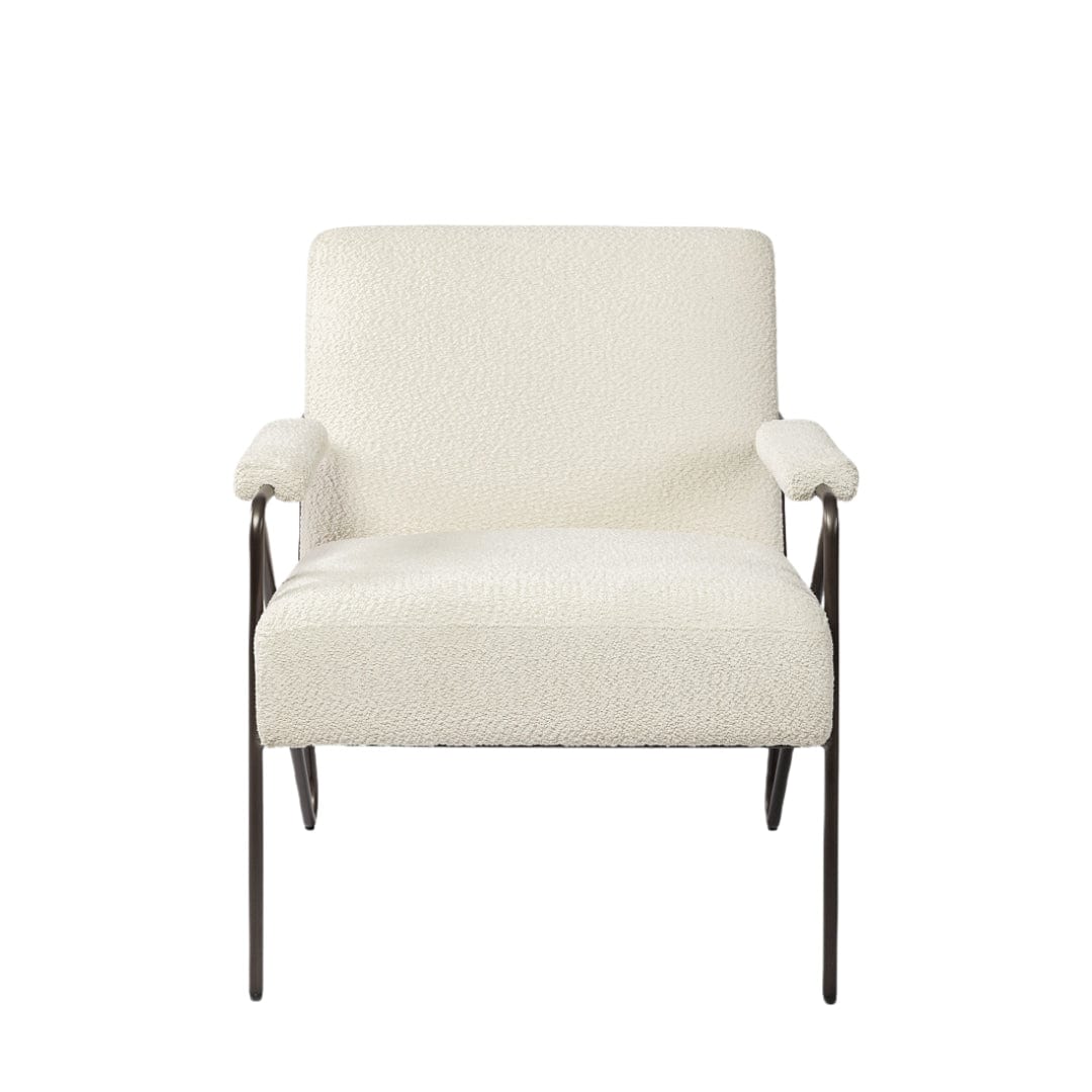 31" Off White And Brown Fabric Arm Chair - Homeroots