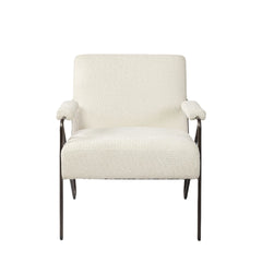 31" Off White And Brown Fabric Arm Chair - Homeroots