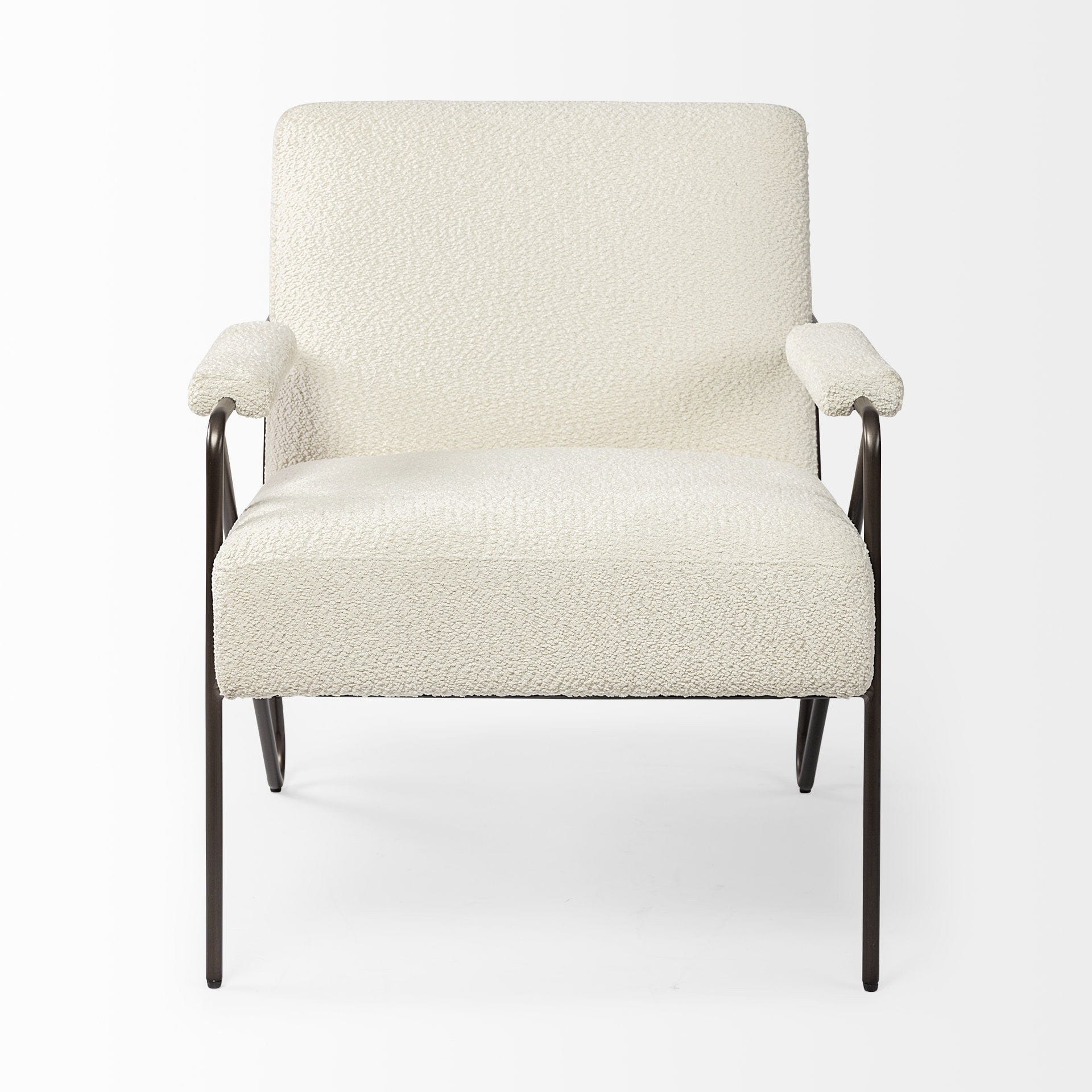 31" Off White And Brown Fabric Arm Chair - Homeroots