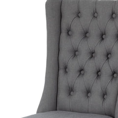 Tufted Gray And Brown Upholstered Linen Wing Back Dining Side Chair