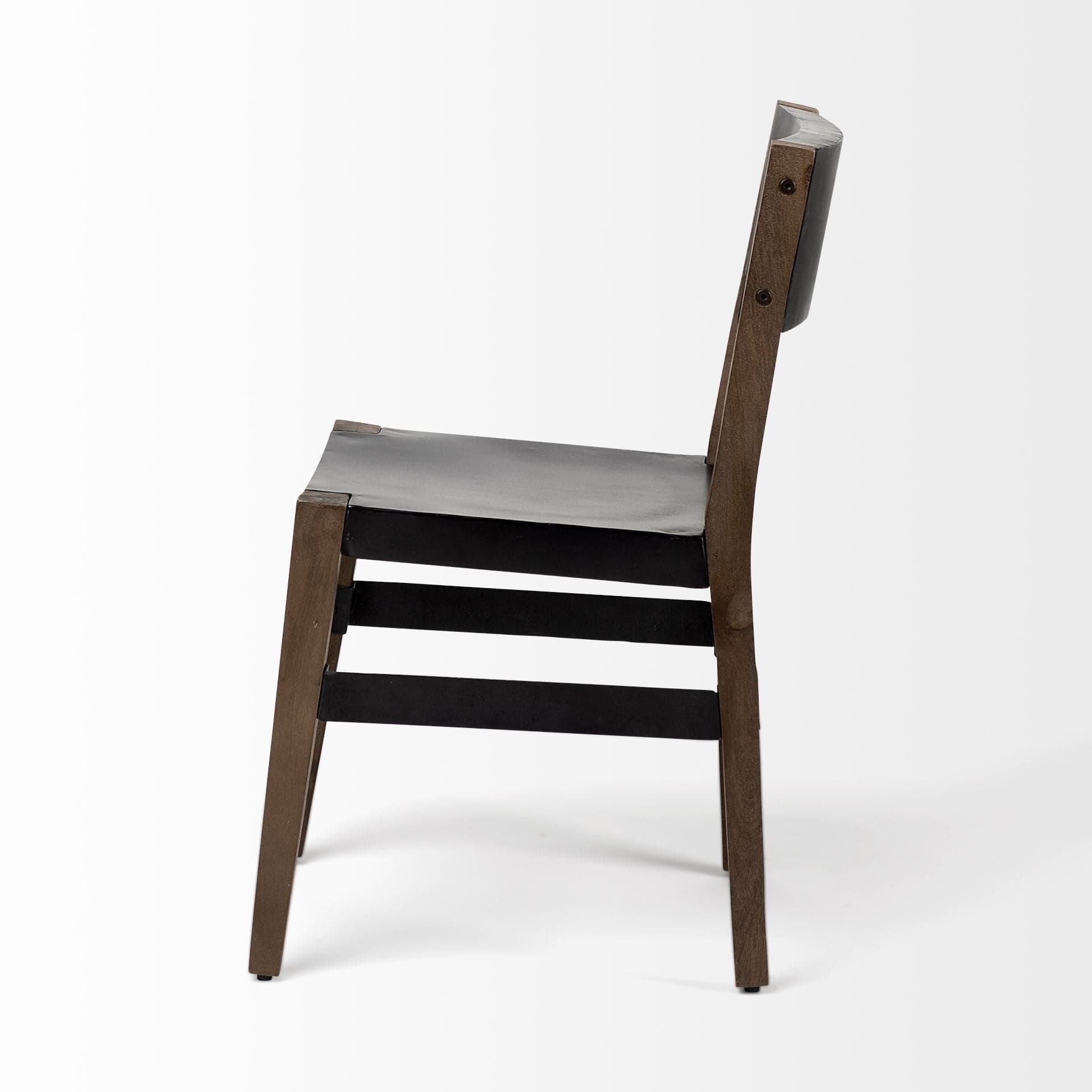 Black And Brown Metal and Wood Open Back Dining Side Chair - Homeroots