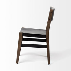 Black And Brown Metal and Wood Open Back Dining Side Chair - Homeroots