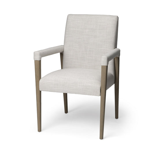 Cream And Brown Upholstered Fabric King Louis Back Dining Arm Chair - Homeroots