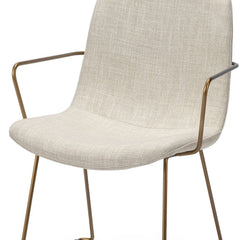 Cream And Gold Upholstered Fabric Dining Arm Chair - Homeroots