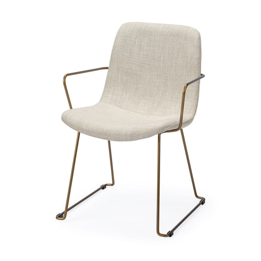 Cream And Gold Upholstered Fabric Dining Arm Chair - Homeroots