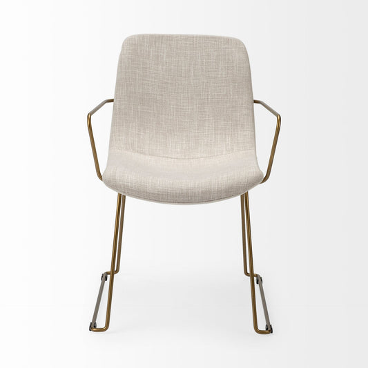 Cream And Gold Upholstered Fabric Dining Arm Chair - Homeroots