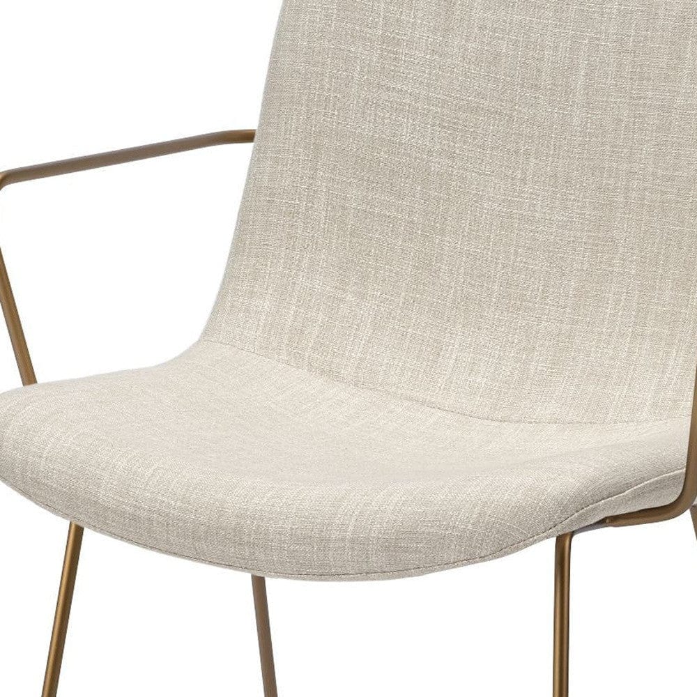 Cream And Gold Upholstered Fabric Dining Arm Chair - Homeroots