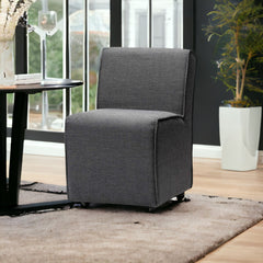 Set of Two Gray Upholstered Fabric Dining Side Chairs With Wheels